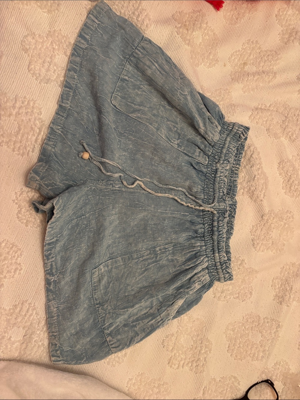 Light Blue Women's Elastic Waist Casual Shorts